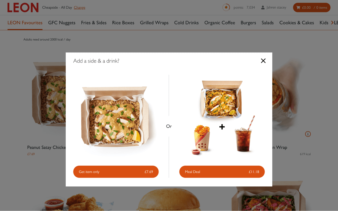 Leon meal deal interface