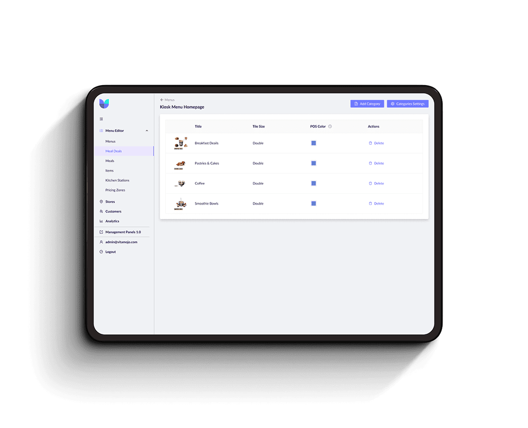 Centralised menu management screen for resttaurants