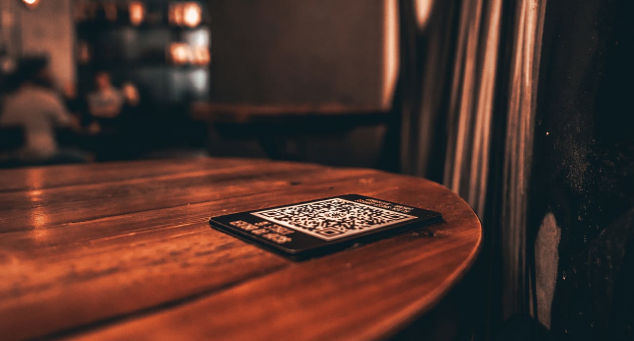 QR code on a table in a coffee shop