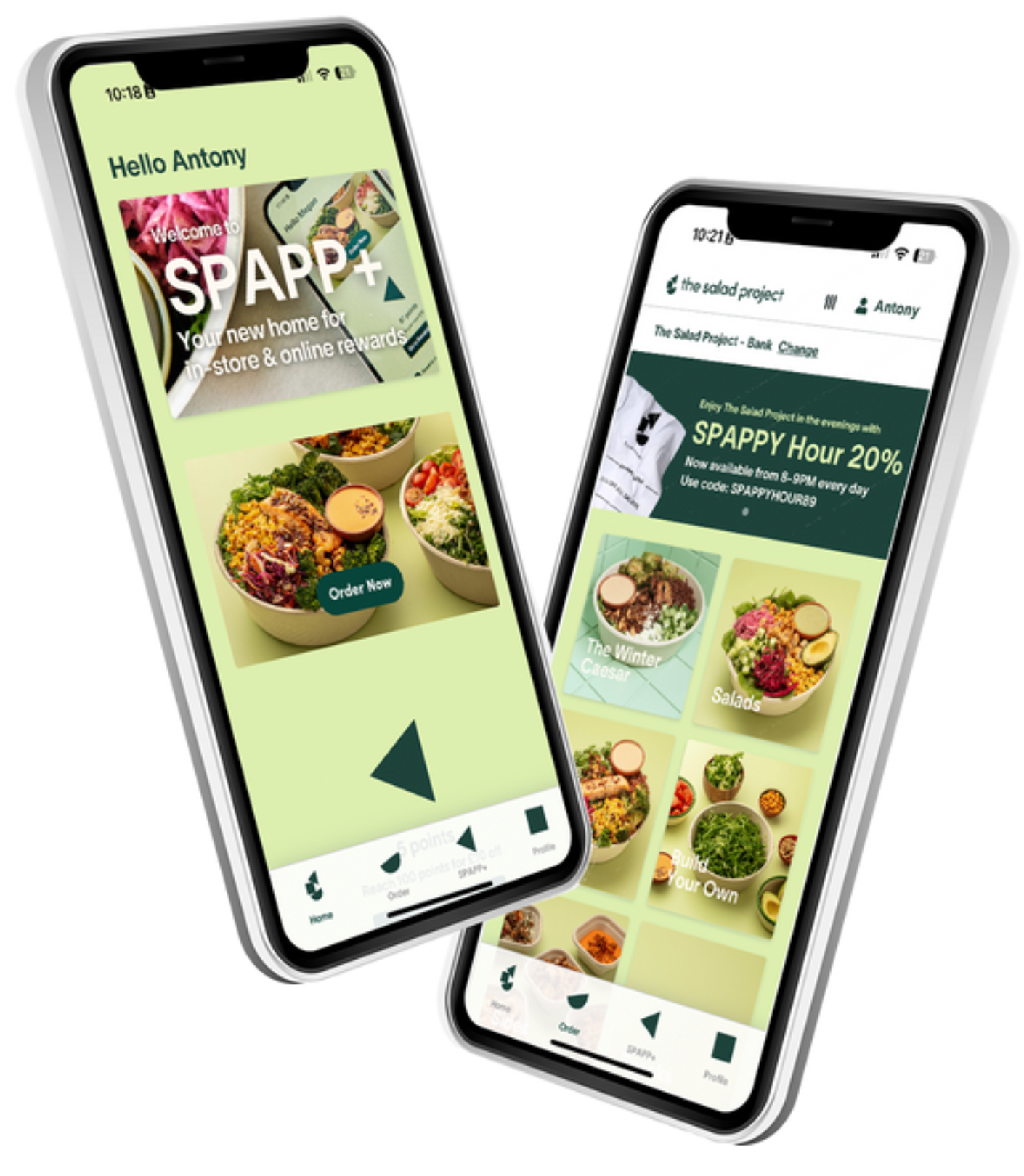 The Salad Project app as shown on two mobile phones