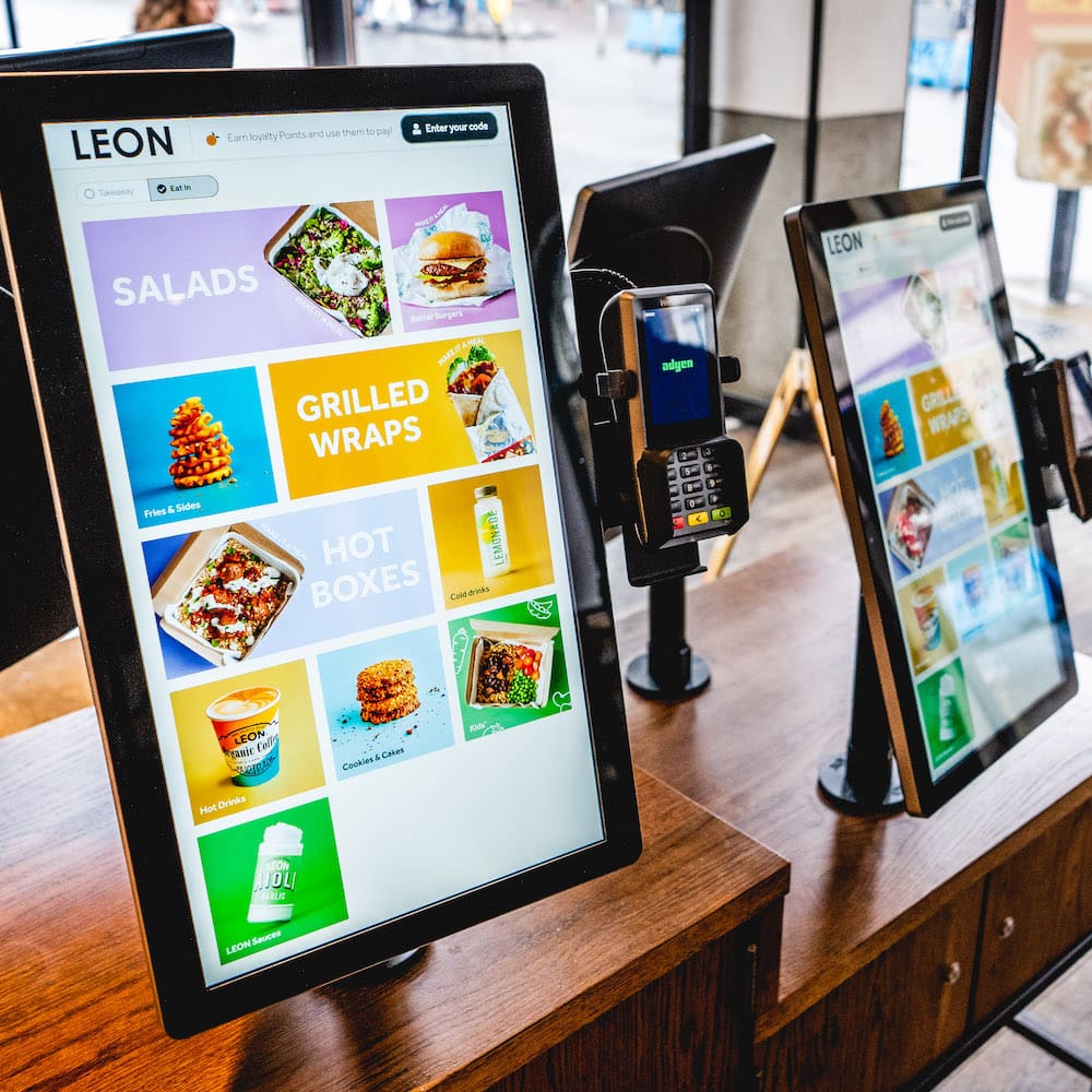 Kiosks showing the Leon menu