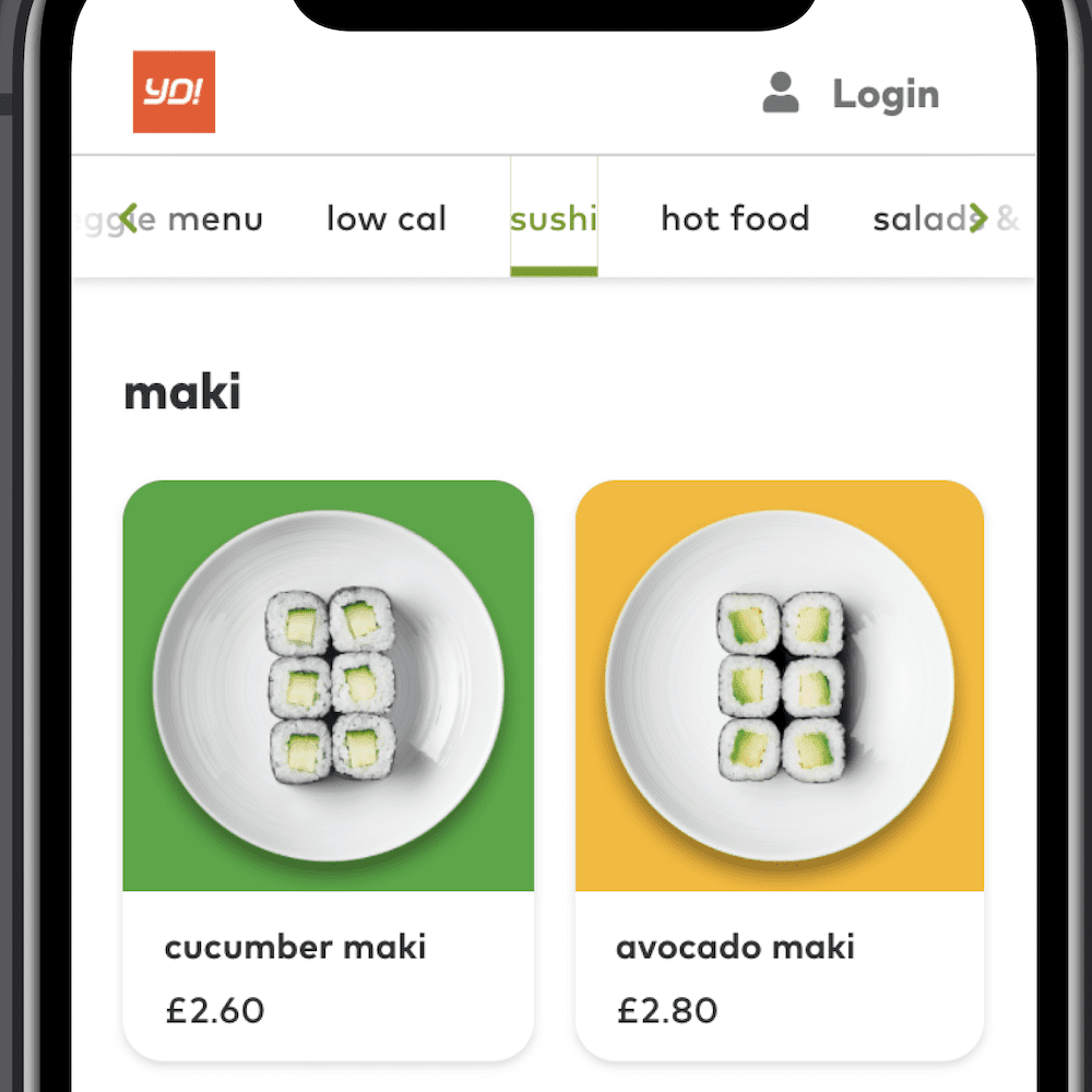 YO sushi mobile ordering menu